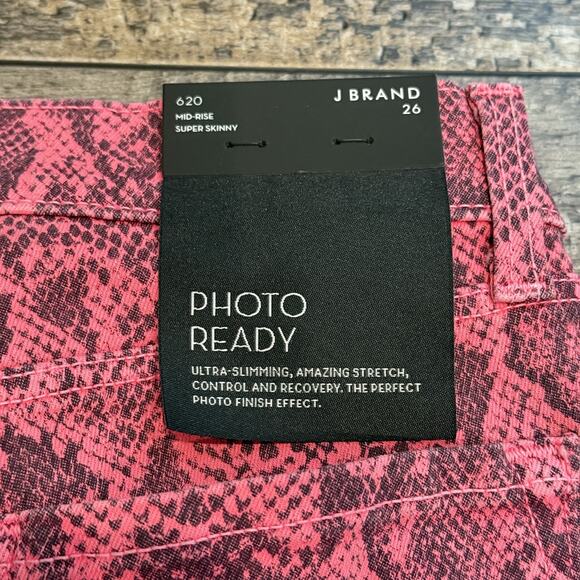J Brand Jean Women 26 Neon Pink Boa Photo Ready Mid Rise Skinny Animal Print NEW - Picture 13 of 16